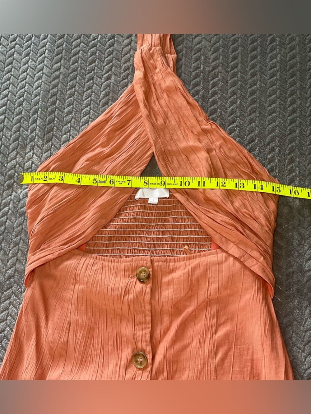 Line & Dot Rust Halter Midi Dress Button Front Smocked Back Size S Summer - Picture 10 of 15